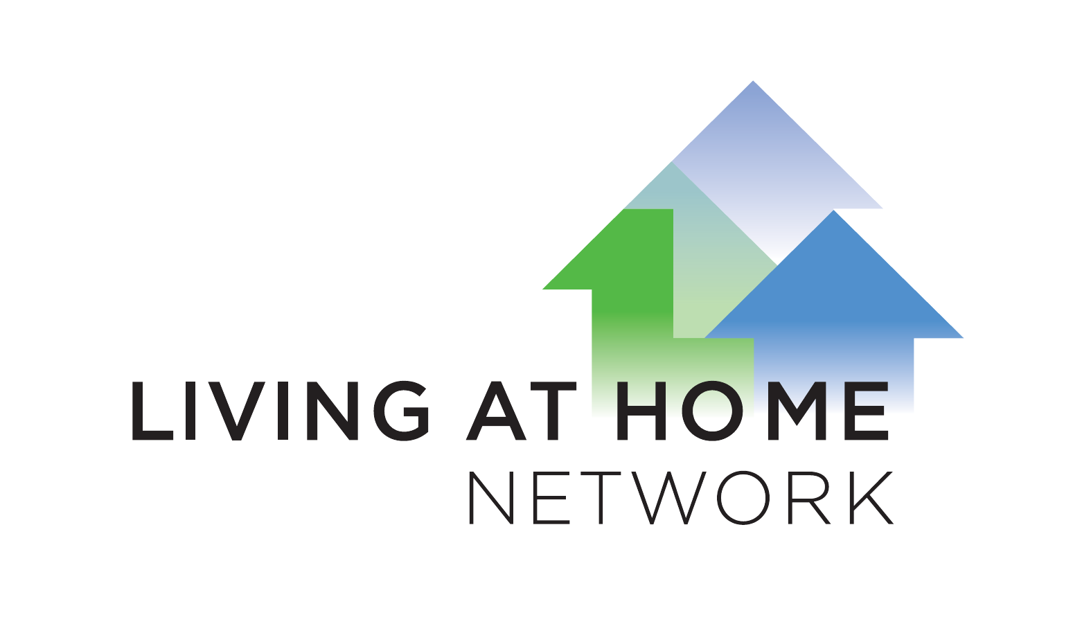 Living at Home Network logo with three green and blue house shapes